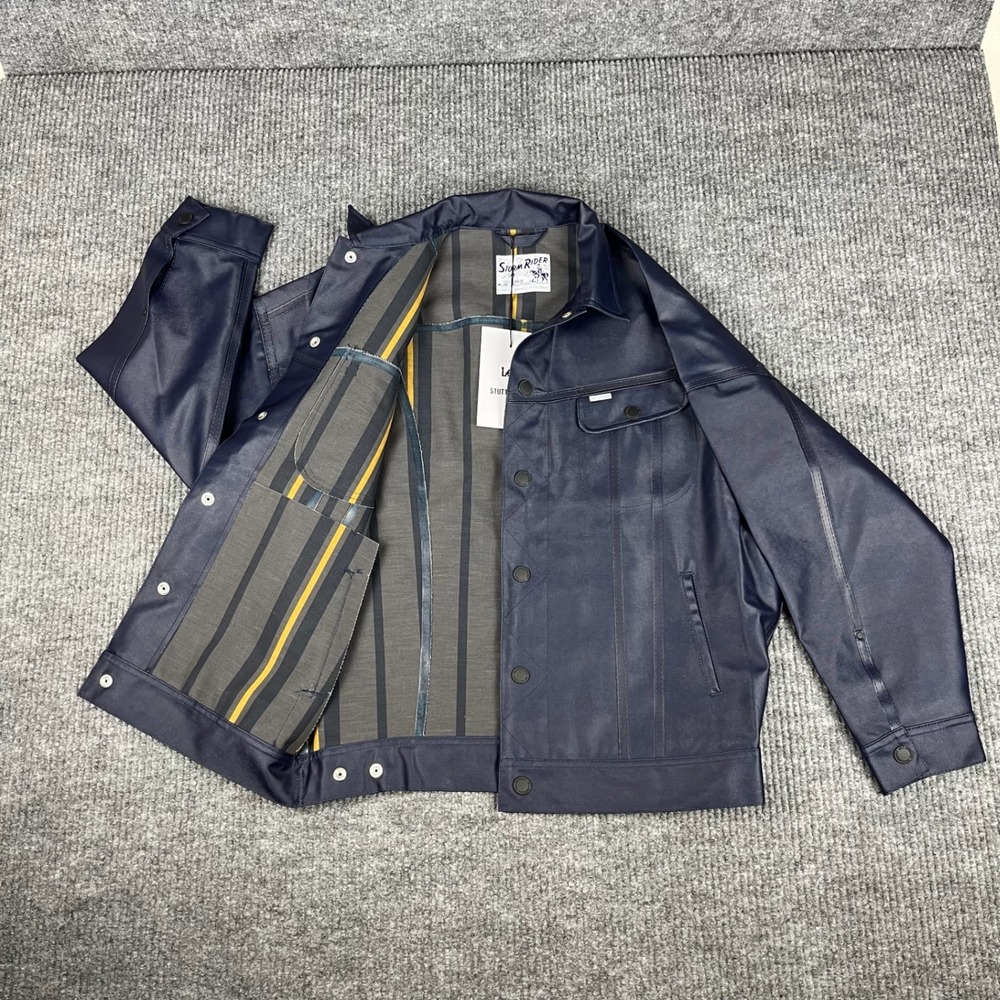 Lee x Stutterheim Storm Rider Jacket Womens S Raincoat Western Aviator Navy Blue